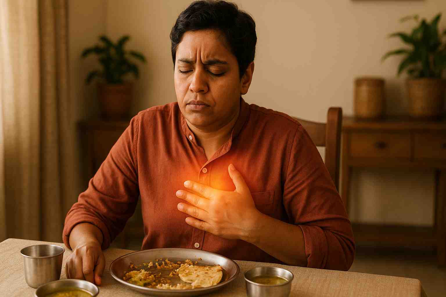 burning sensation in chest after eating